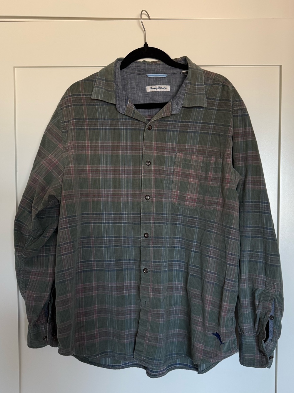 Tommy Bahama Green Plaid Button-Up Shirt with Pink & Blue Accents